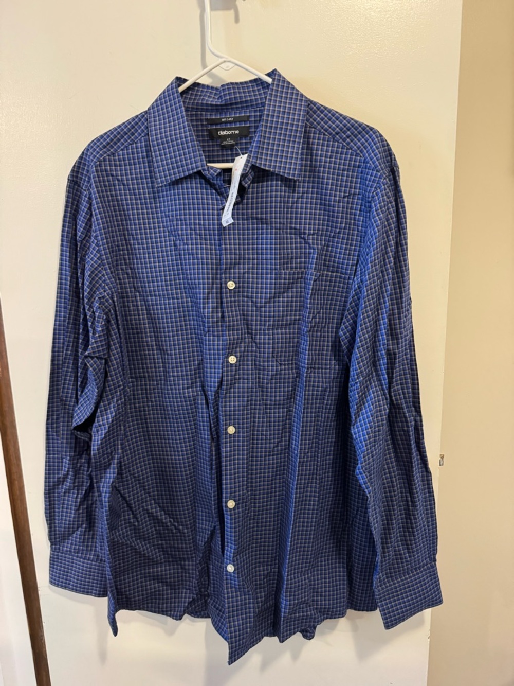 NWT Men’s Blue Plaid Liz Claiborne Button Down Shirt Size Large Tall 80’s 2-Ply